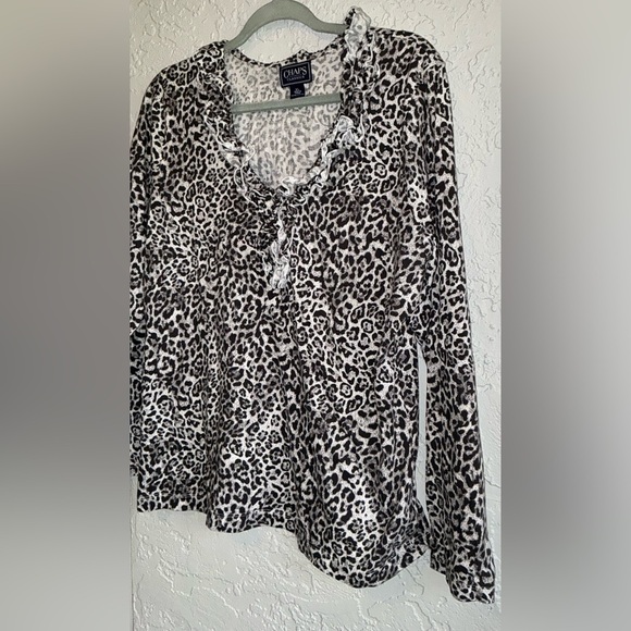 Chaps Classic Women's Animal Print Blouse - Black and White - Picture 5 of 8